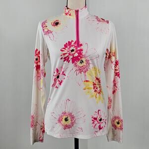 San Soleil Long Sleeve Quarter-Zip Pink Floral Print Sunshirt | Women's S | FLAW